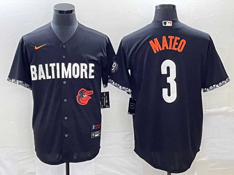 Mens Baltimore Orioles #3 Jorge Mateo Black 2023 City Connect Cool Base Stitched Jerseys